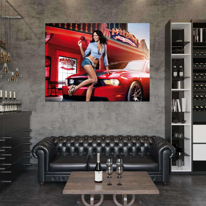 Lollipop Smile Hot Sexy Babe Woman Car Miss Tuning Wall Art Print Poster