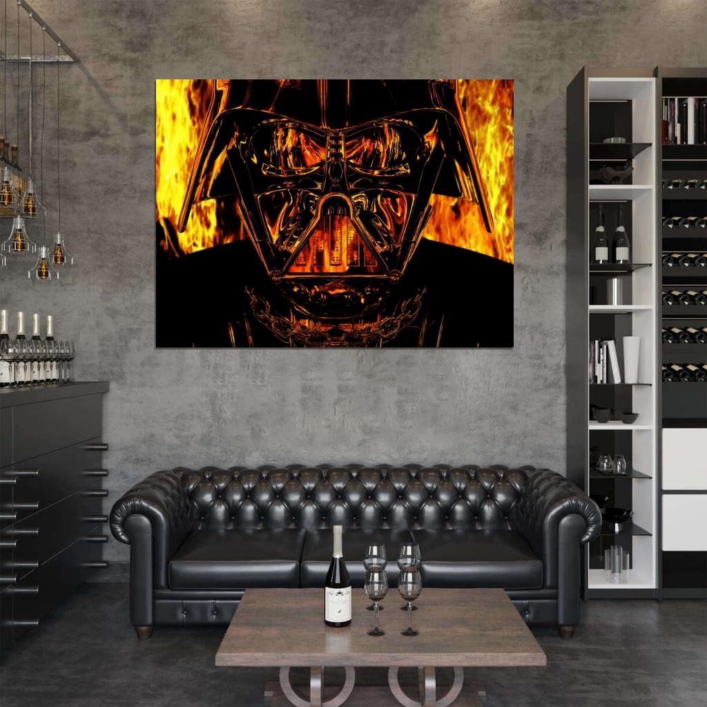 Darth Vader Mask Fire Flames Star Wars Art Wall Art Print Poster