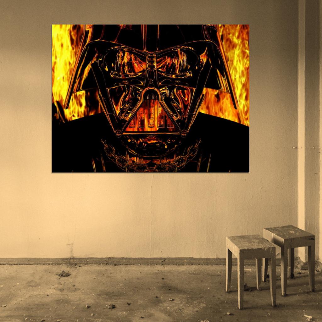 Darth Vader Mask Fire Flames Star Wars Art Wall Art Print Poster