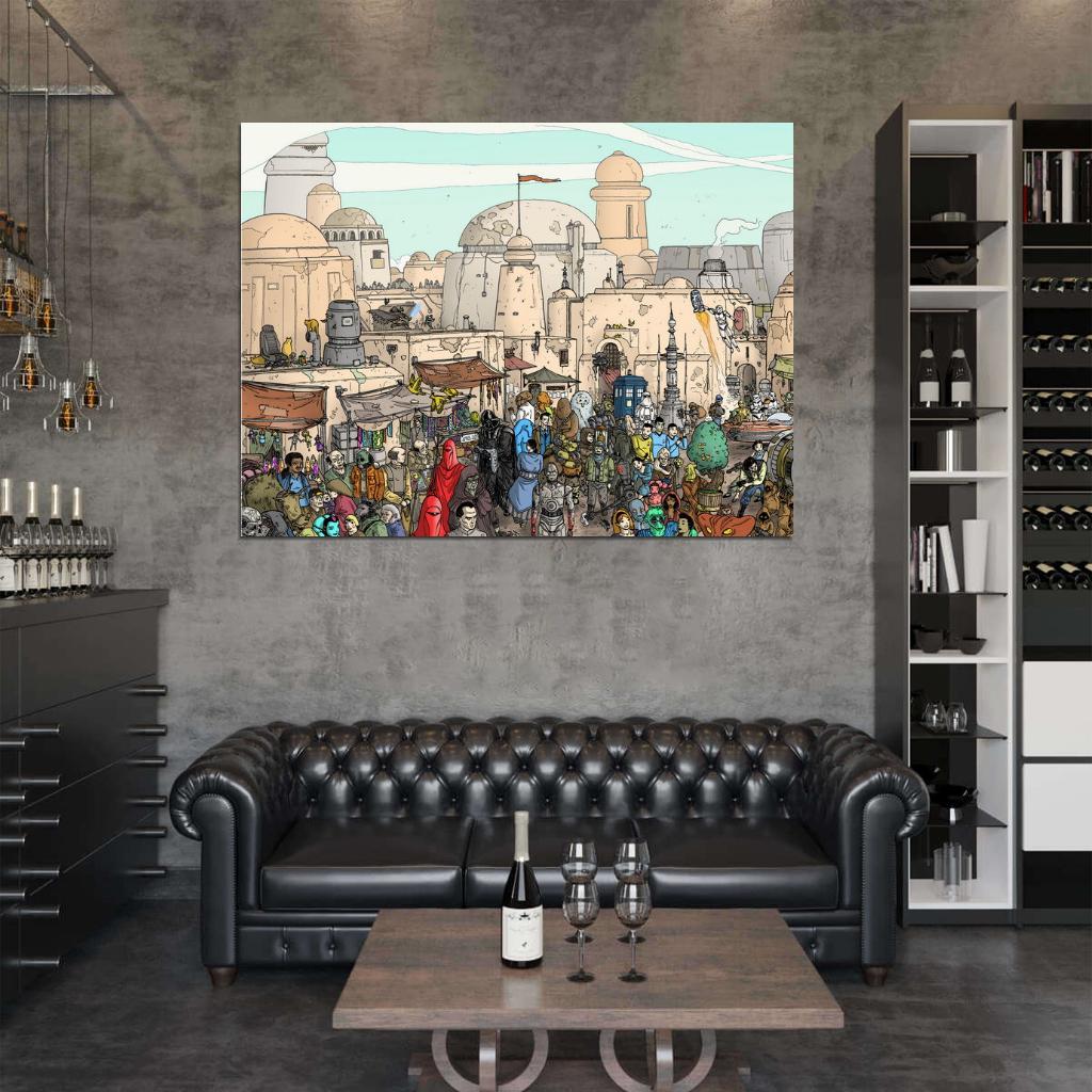 All Characters Part1 Mos Eisley Tatooine Amazing Star Wars Art Wall Art Print Poster