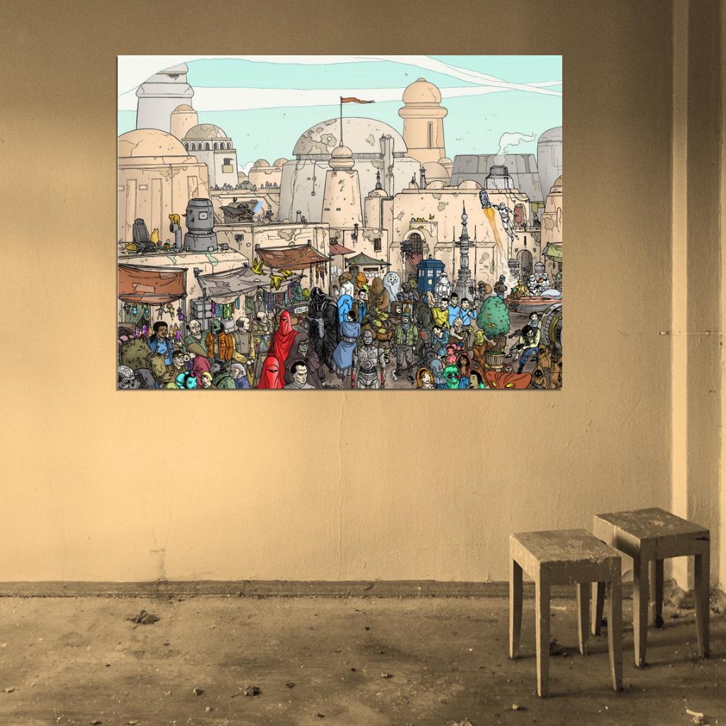 All Characters Part1 Mos Eisley Tatooine Amazing Star Wars Art Wall Art Print Poster