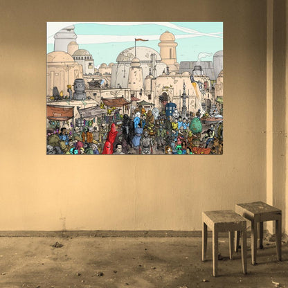 All Characters Part1 Mos Eisley Tatooine Amazing Star Wars Art Wall Art Print Poster