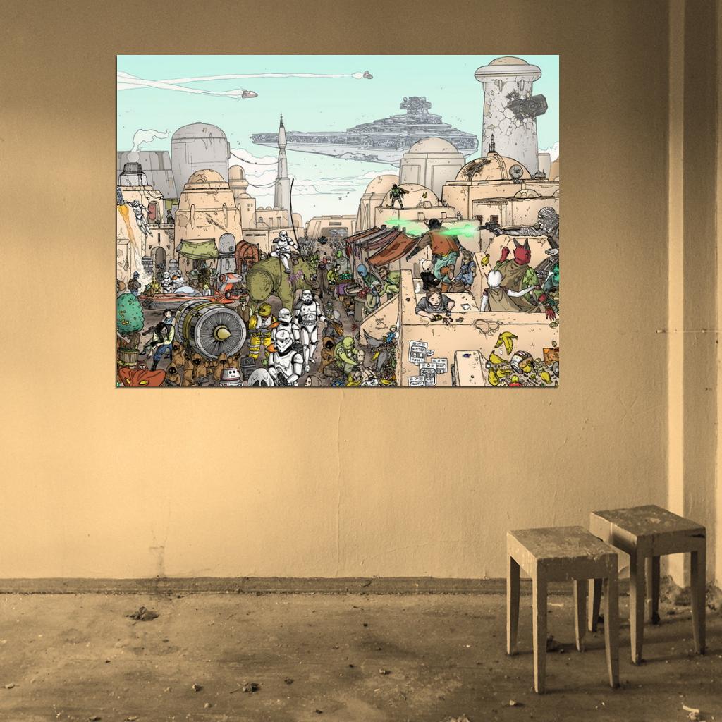 All Characters Part2 Mos Eisley Tatooine Amazing Star Wars Art Wall Art Print Poster