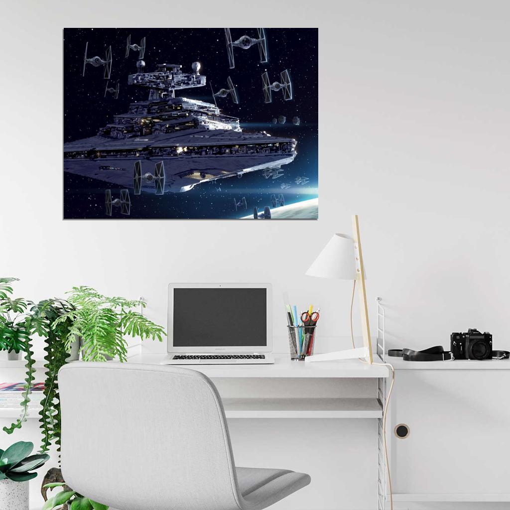 Imperial Navy Starfleet II-class Star Destroyer TIE Fighters Star Wars Art Wall Art Print Poster