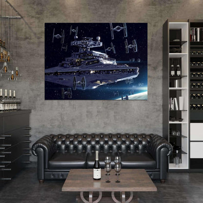 Imperial Navy Starfleet II-class Star Destroyer TIE Fighters Star Wars Art Wall Art Print Poster