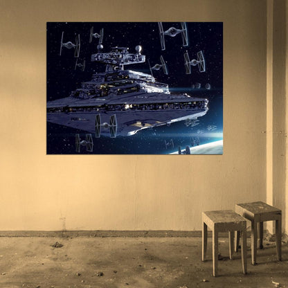 Imperial Navy Starfleet II-class Star Destroyer TIE Fighters Star Wars Art Wall Art Print Poster