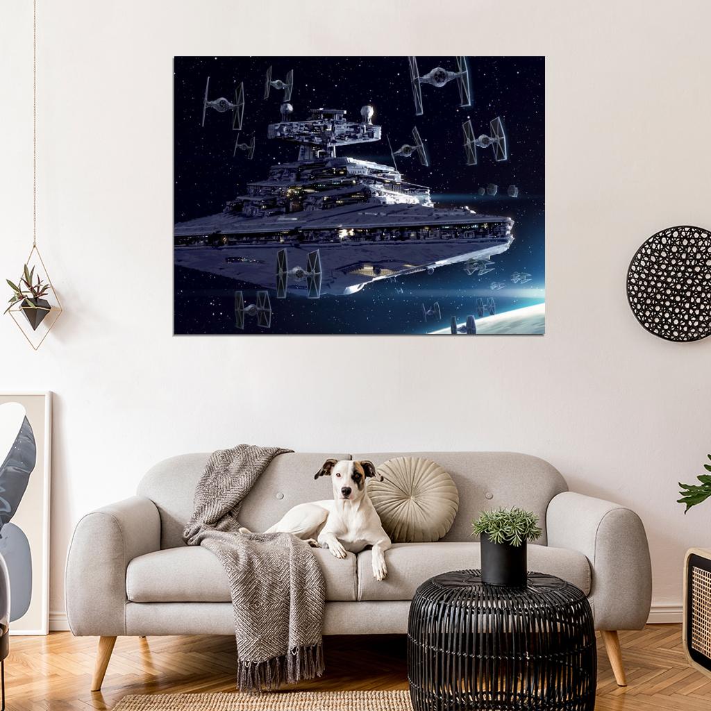 Imperial Navy Starfleet II-class Star Destroyer TIE Fighters Star Wars Art Wall Art Print Poster