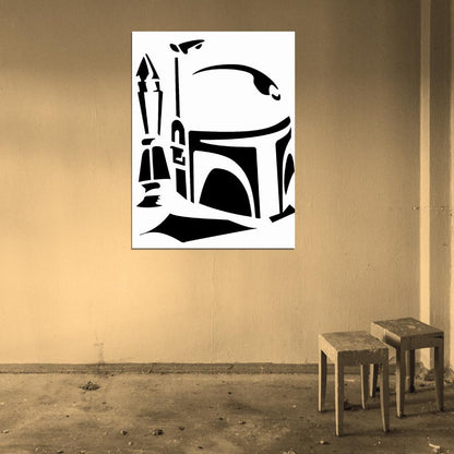 Jango Fett Stencil Artwork Black White Star Wars Art Wall Art Print Poster