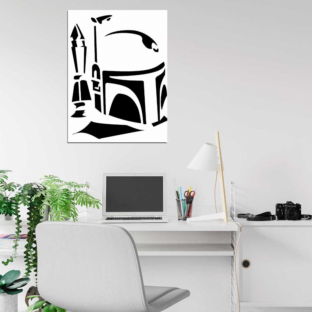 Jango Fett Stencil Artwork Black White Star Wars Art Wall Art Print Poster