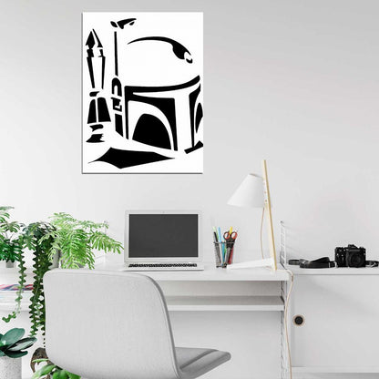 Jango Fett Stencil Artwork Black White Star Wars Art Wall Art Print Poster