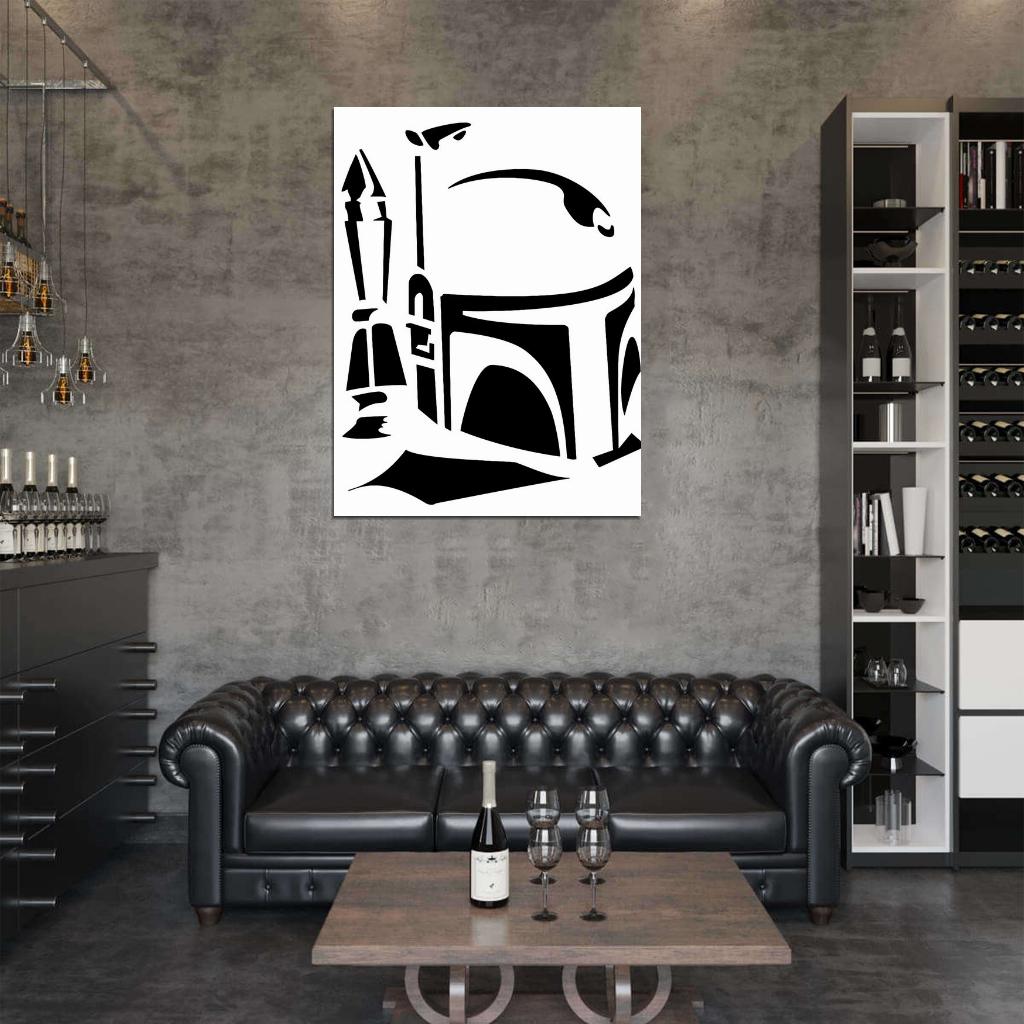 Jango Fett Stencil Artwork Black White Star Wars Art Wall Art Print Poster