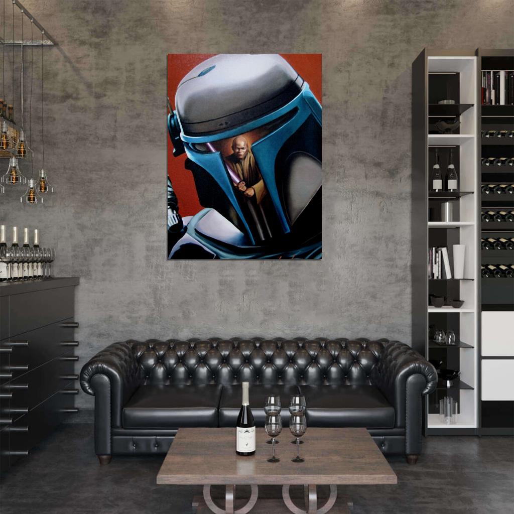Jango Fett Helmet Painting Drawing Artwork Mace Windu Star Wars Art Wall Art Print Poster