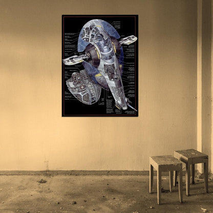 Jango Fett Slave I Ship Bounty Hunter Cutaway Star Wars Art Wall Art Print Poster