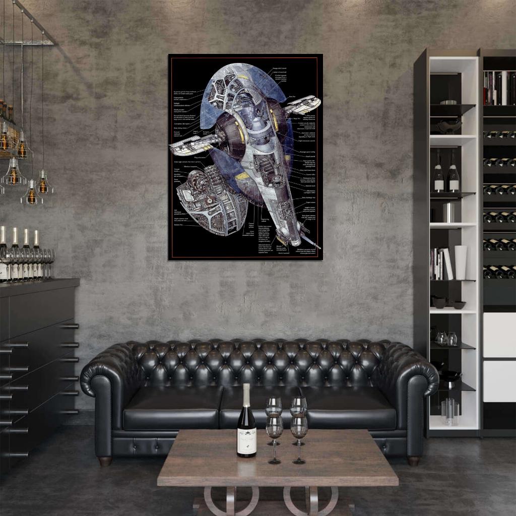 Jango Fett Slave I Ship Bounty Hunter Cutaway Star Wars Art Wall Art Print Poster