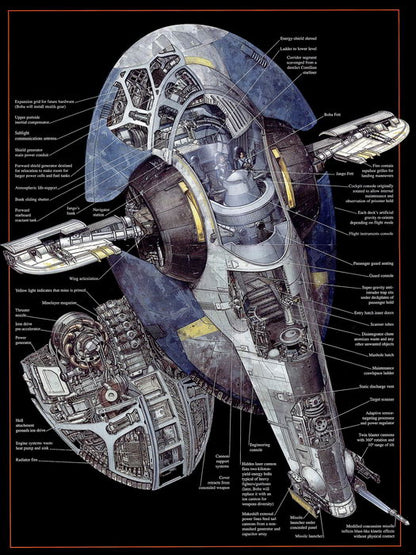 Jango Fett Slave I Ship Bounty Hunter Cutaway Star Wars Art Wall Art Print Poster