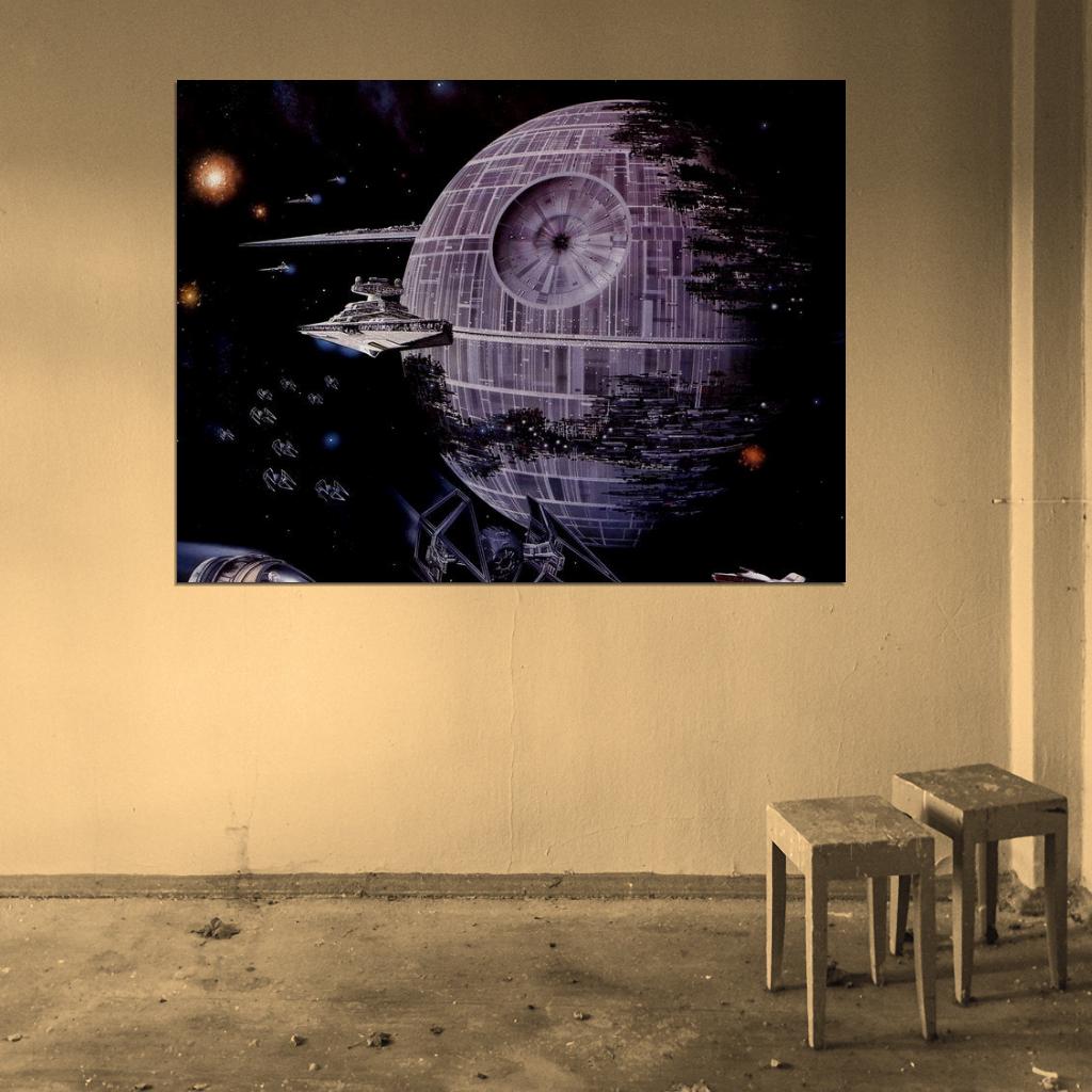Imperial Death Star Destroyer TIE/IN Interceptor Space Battle Star Wars Art Wall Art Print Poster