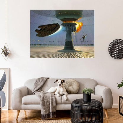 Millennium Falcon X-wing Starfighter Battle Star Wars Art Wall Art Print Poster