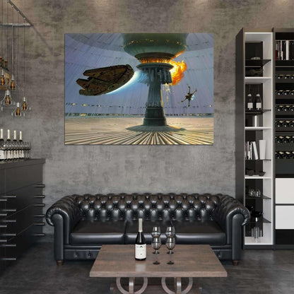 Millennium Falcon X-wing Starfighter Battle Star Wars Art Wall Art Print Poster