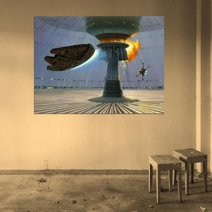 Millennium Falcon X-wing Starfighter Battle Star Wars Art Wall Art Print Poster