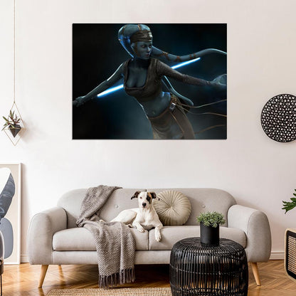 Aayla Secura Jedi Master Lightsaber Star Wars Art Wall Art Print Poster
