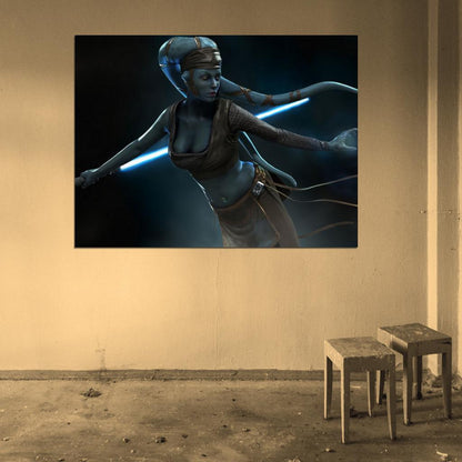 Aayla Secura Jedi Master Lightsaber Star Wars Art Wall Art Print Poster