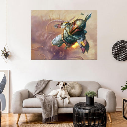 Boba Fett Jetpack Flight Sarlacc Amazing Painting Artwork Star Wars Art Wall Art Print Poster