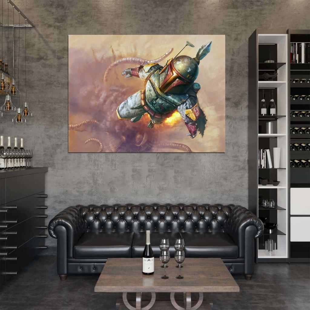 Boba Fett Jetpack Flight Sarlacc Amazing Painting Artwork Star Wars Art Wall Art Print Poster