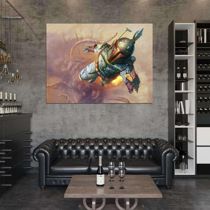 Boba Fett Jetpack Flight Sarlacc Amazing Painting Artwork Star Wars Art Wall Art Print Poster