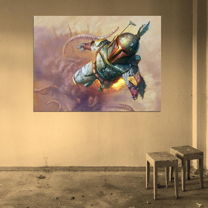 Boba Fett Jetpack Flight Sarlacc Amazing Painting Artwork Star Wars Art Wall Art Print Poster