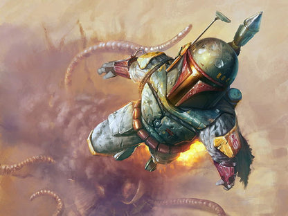 Boba Fett Jetpack Flight Sarlacc Amazing Painting Artwork Star Wars Art Wall Art Print Poster
