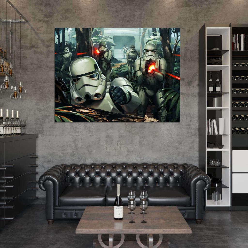 Stormtroopers Yavin 4 Battle Fight Blaster Rifle Star Wars Art Wall Art Print Poster