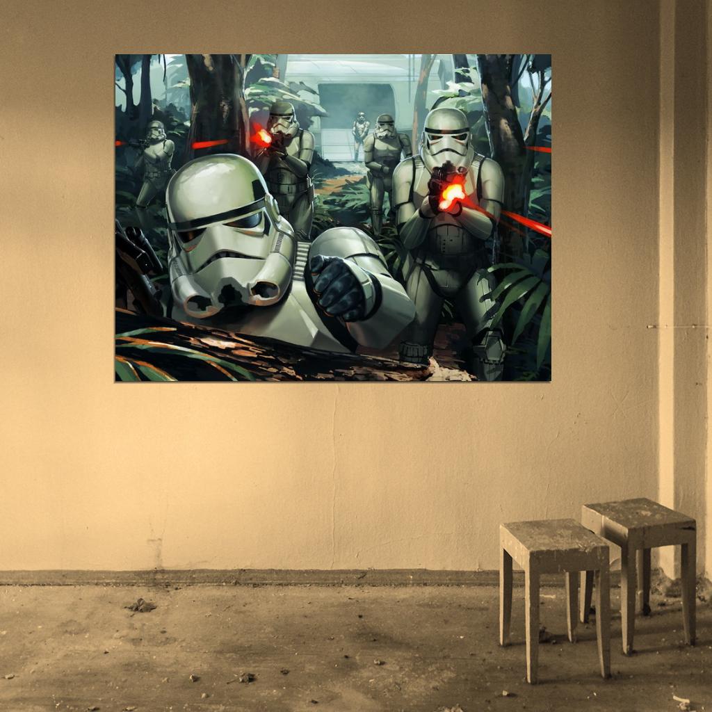 Stormtroopers Yavin 4 Battle Fight Blaster Rifle Star Wars Art Wall Art Print Poster