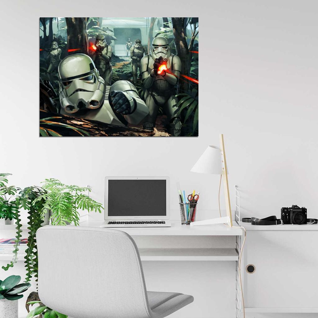 Stormtroopers Yavin 4 Battle Fight Blaster Rifle Star Wars Art Wall Art Print Poster
