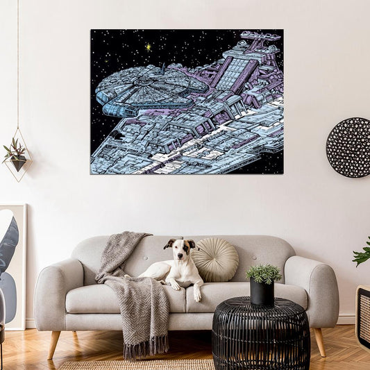 Millennium Falcon Imperial Star Destroyer Cool Star Wars Art Wall Art Print Poster
