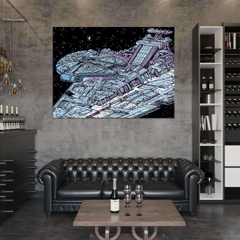Millennium Falcon Imperial Star Destroyer Cool Star Wars Art Wall Art Print Poster
