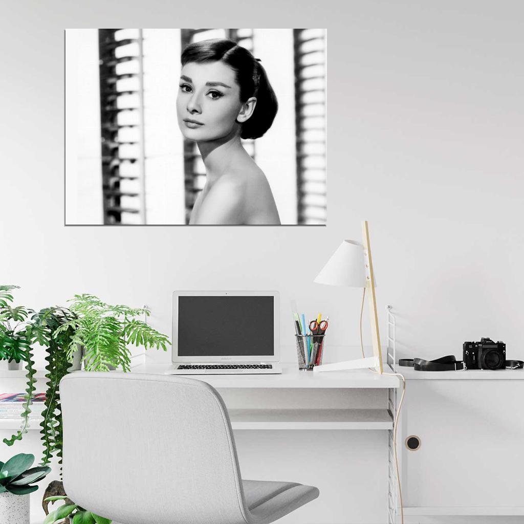 Audrey Hepburn Retro Classic Actress BW Wall Art Print Poster