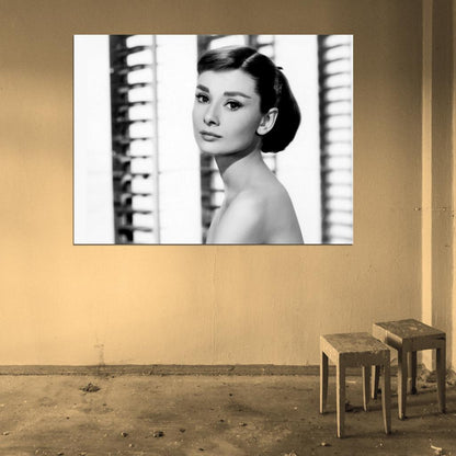 Audrey Hepburn Retro Classic Actress BW Wall Art Print Poster
