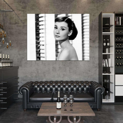 Audrey Hepburn Retro Classic Actress BW Wall Art Print Poster