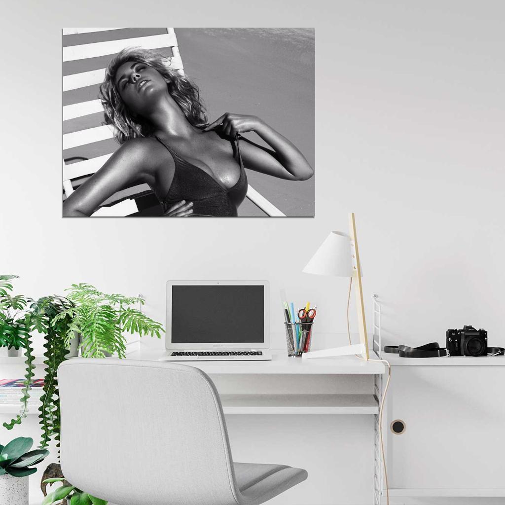 Kate Upton Hot Sexy Breast Beach Model BW Wall Art Print Poster