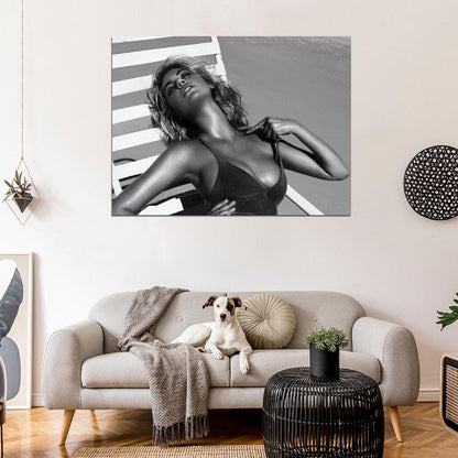 Kate Upton Hot Sexy Breast Beach Model BW Wall Art Print Poster