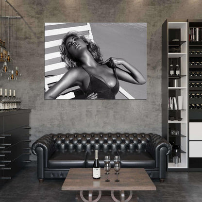 Kate Upton Hot Sexy Breast Beach Model BW Wall Art Print Poster