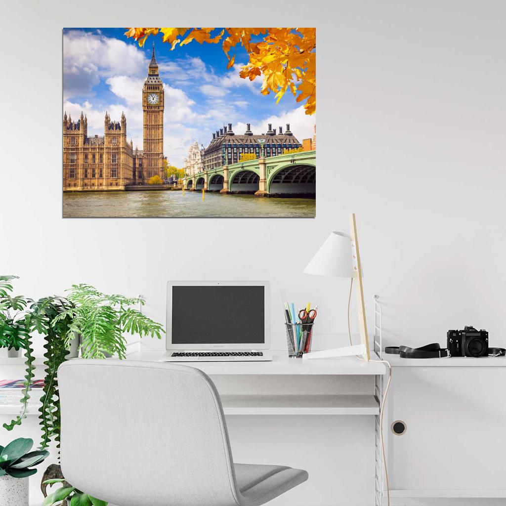 London England Westminster Palace Big Ben Great Britain Thames Wall Art Print Poster