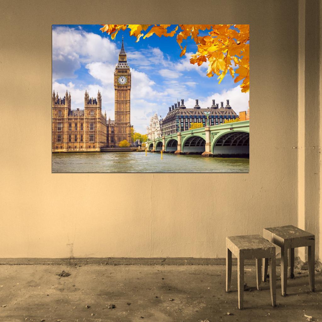 London England Westminster Palace Big Ben Great Britain Thames Wall Art Print Poster