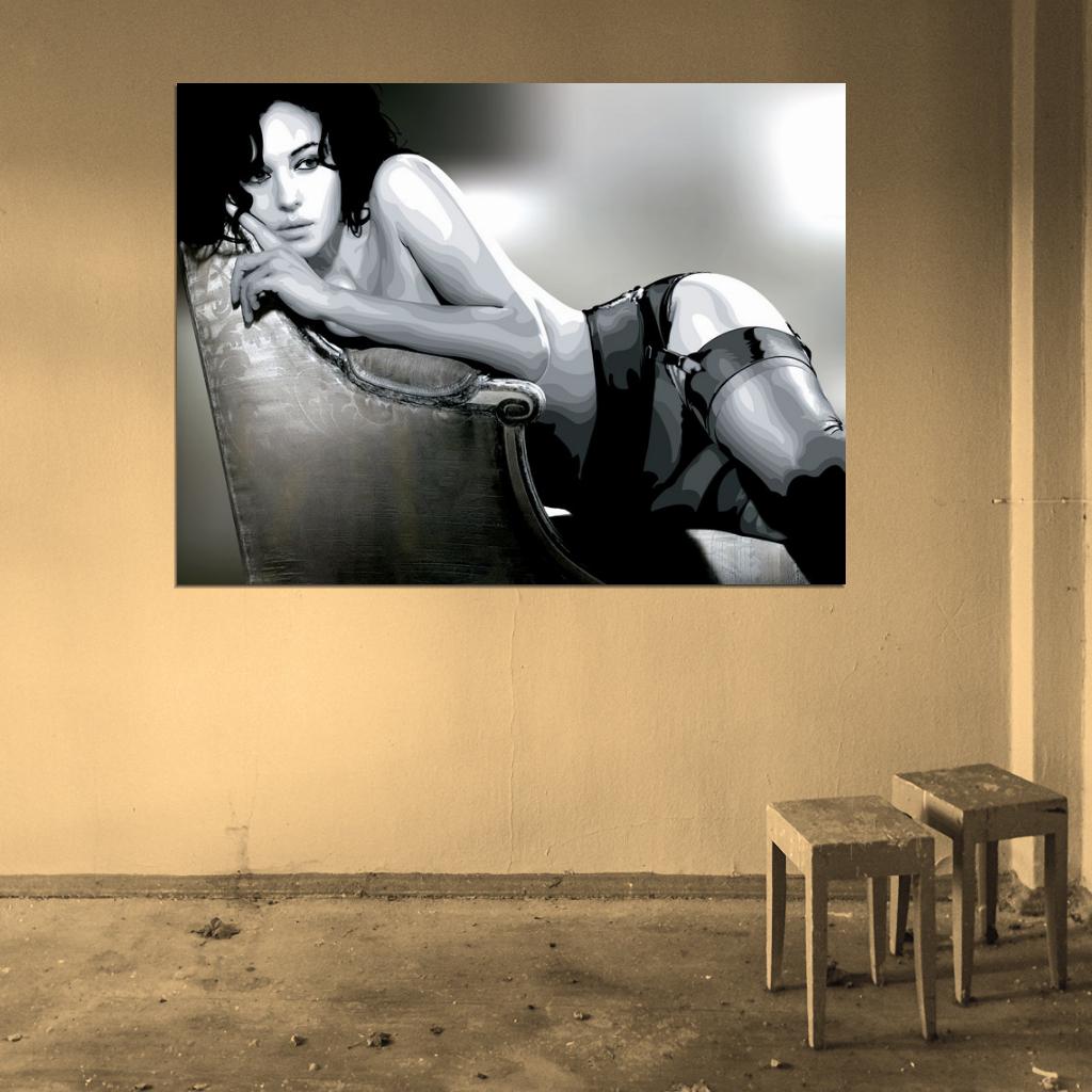 Monica Bellucci Hot Sexy Actress Art BW Wall Art Print Poster