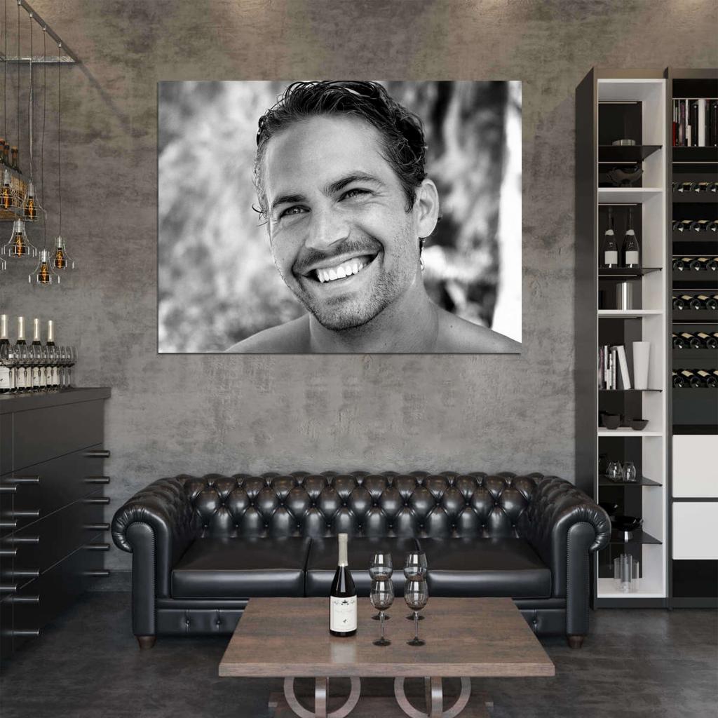 Paul Walker Smile Portrait Actor BW Wall Art Print Poster