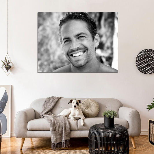 Paul Walker Smile Portrait Actor BW Wall Art Print Poster
