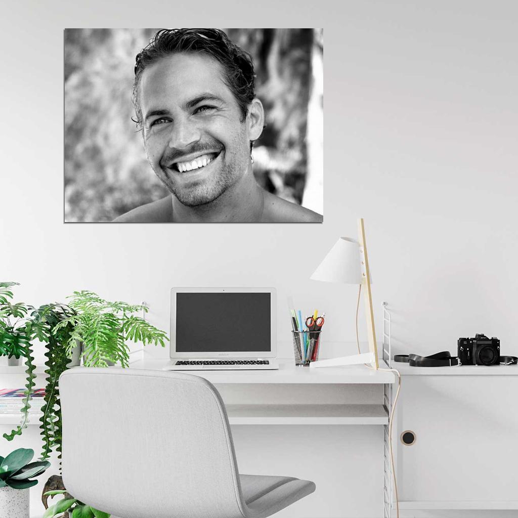 Paul Walker Smile Portrait Actor BW Wall Art Print Poster