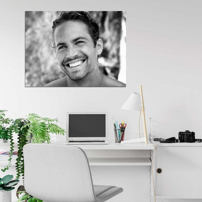 Paul Walker Smile Portrait Actor BW Wall Art Print Poster
