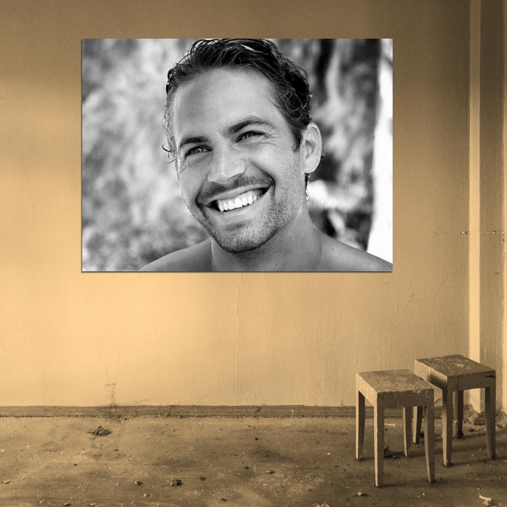 Paul Walker Smile Portrait Actor BW Wall Art Print Poster