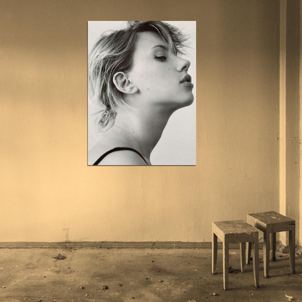 Scarlett Johansson Hot Portrait BW Actress Wall Art Print Poster